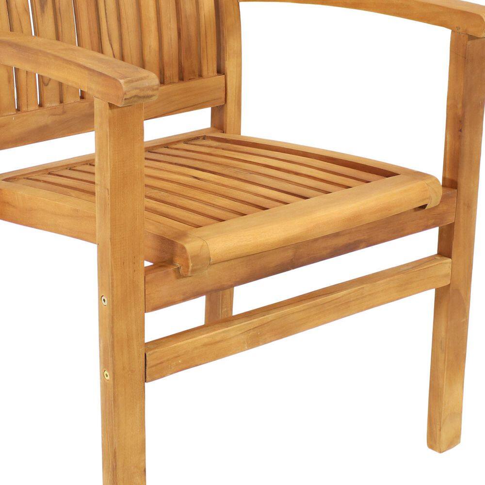 Sunnydaze Teak Wood Slat-Back Patio Dining Armchairs Set