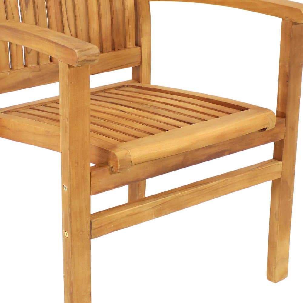 Sunnydaze Light Brown Teak Outdoor Stacking Dining Armchair