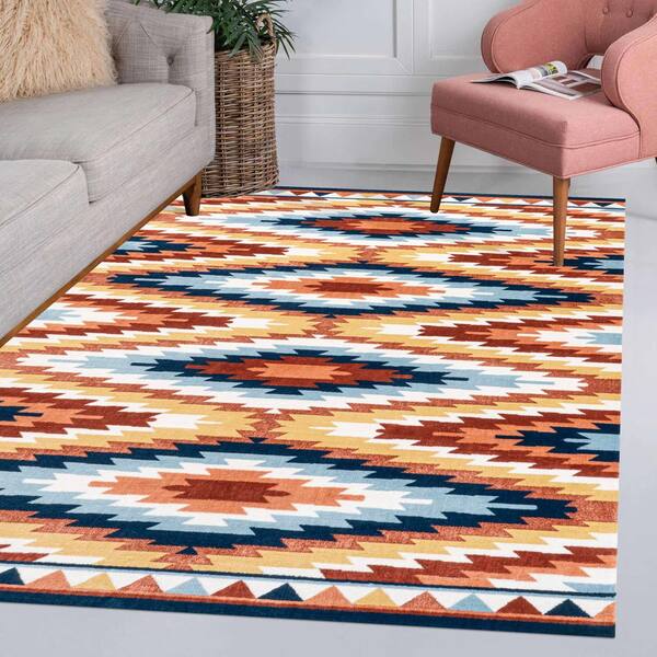 JONATHAN Y Konya Diamond Kilim Geometric Yellow/Red/Blue 5 ft. x 8
