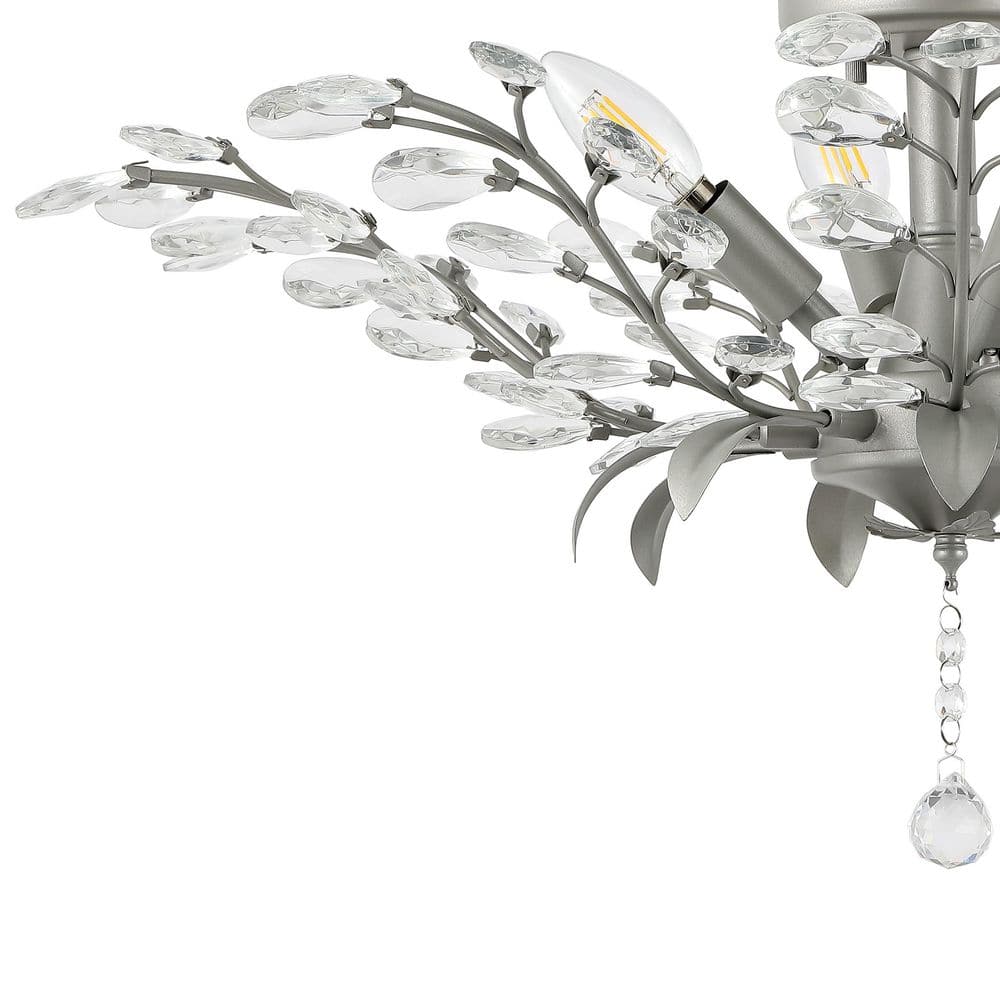 Bohemian Silver Crystal 26" LED Antler Ceiling Light