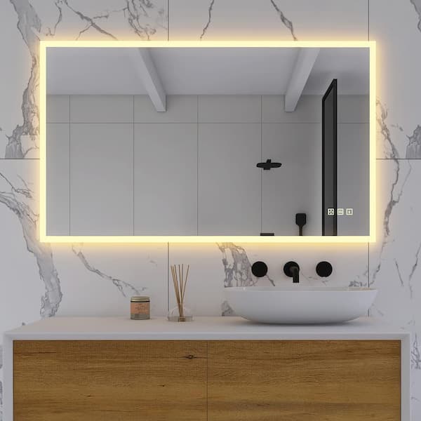 Unbranded 47.2 in. W x 27.5 in. H Rectangular Aluminum Frameless wall mount Rectangular Anti-Fog LED Light Bathroom Vanity Mirror