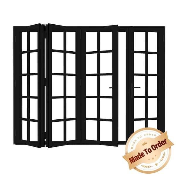 144 in. x 96 in. Left Swing/Outswing Double Tempered Glass Black Aluminum Folding Patio Door