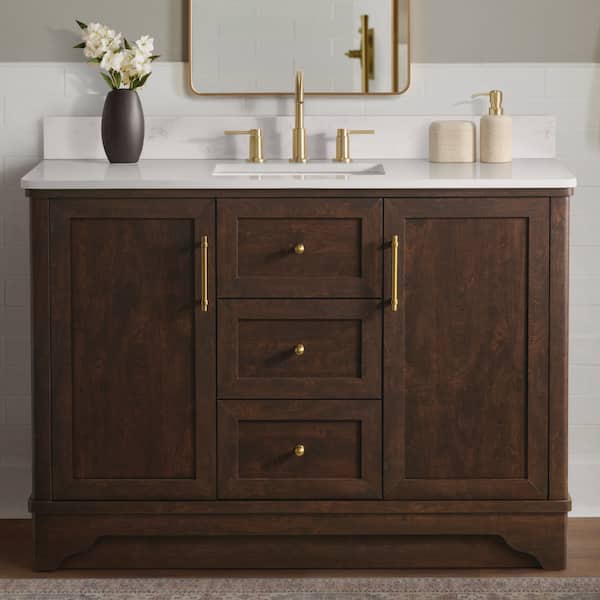 Eastwood 49 in. Single Sink Dark Walnut Bath Vanity with Carrara White Engineered Stone Top (Assembled)