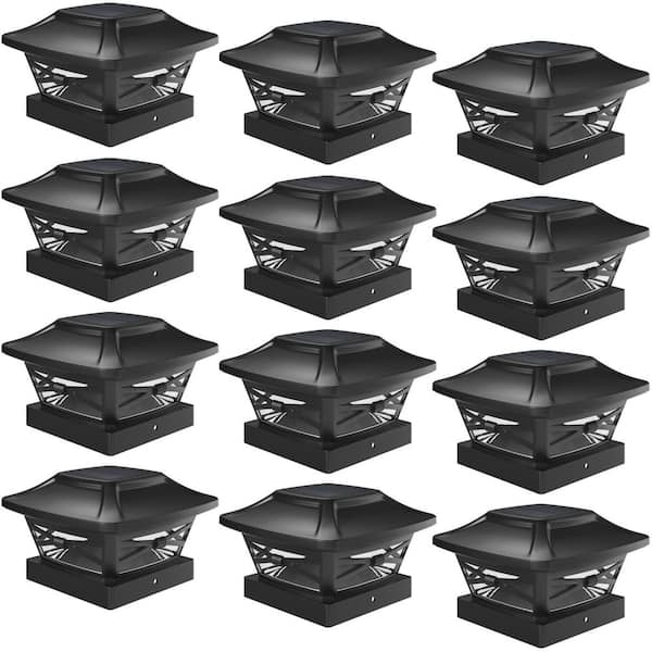 6.3 in. x 6.3 in. Lighting Renaissance Solar Outdoor Post Cap Lights for Garden 4x4 5x5 6x6 Posts, Black (12-Pack)