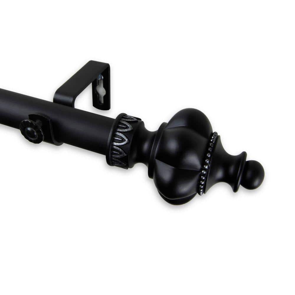 66 in. - 120 in. Telescoping 1 in. Single Curtain Rod Kit in Black with Terra Finial price history on PriceWatchPro