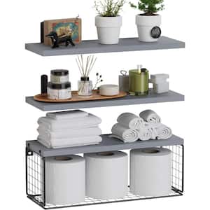 6 in. x 16.5 in. x 5.5 in. Grey Wood Decorative Wall Shelves with Brackets