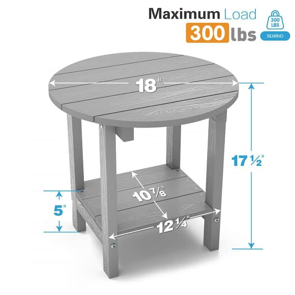 17-5/8 in. H Grey Round Plastic Outdoor Patio Adirondack Side Table