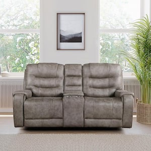 Millington 76.5 in. W Grayish Brown Microfiber 2-Seater Manual Double Reclining Loveseat with Center Console