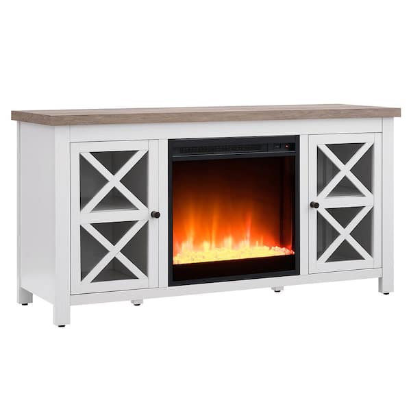 Meyer&Cross Colton 47.75 in. White and Gray Oak TV Stand Fits TV's up to 55 in. with Crystal Fireplace Insert
