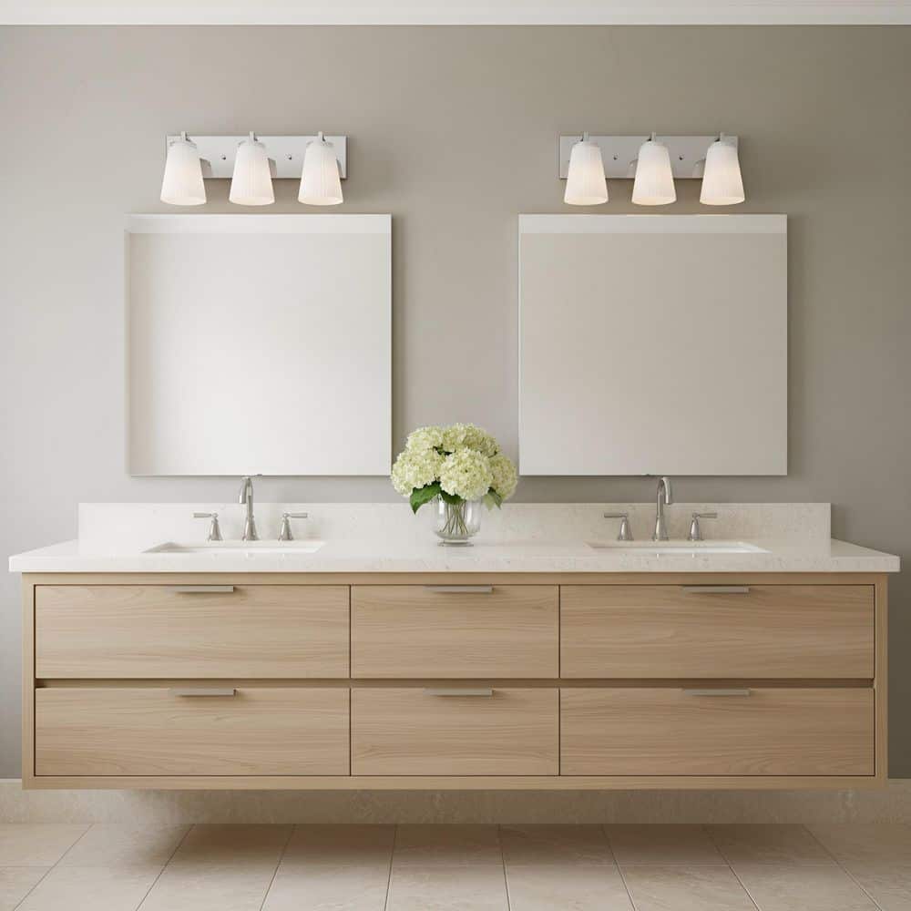 Upson 18 in. W x 7.75 in. H 3-Light Chrome Dimmable Large Bathroom Vanity Light with Glass Shades price history on PriceWatchPro