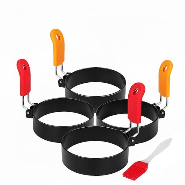 Non-Stick Metal 3.5 in. Egg Rings for Frying Eggs with Cool Silicone Handles Pancake Mold 4 Pack