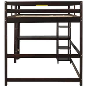 Espresso Full Wood Frame Loft Bed with Bookshelves and Desk Full Kids Loft Bed with Ladder Wood Loft Bed