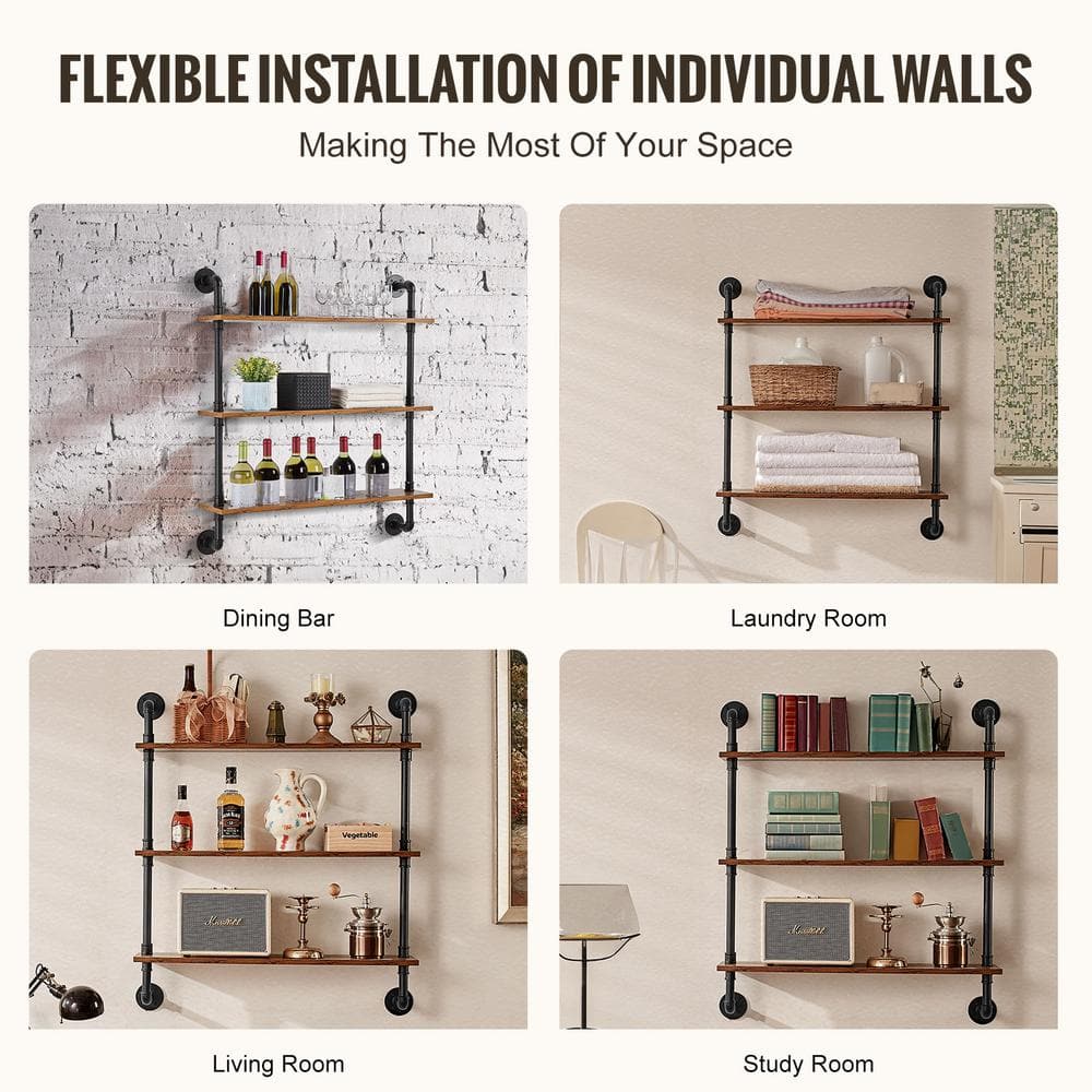 Industrial Black and Brown Wood Floating Accent Shelf