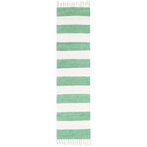 Chindi Rag Striped Green and Ivory 2 ft. 2 in. x 8 ft. Area Rug