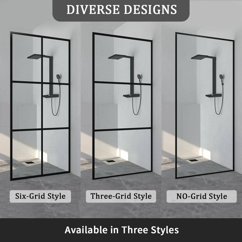 34-Inch Matte Black Framed Shower Door with Patterned Glass