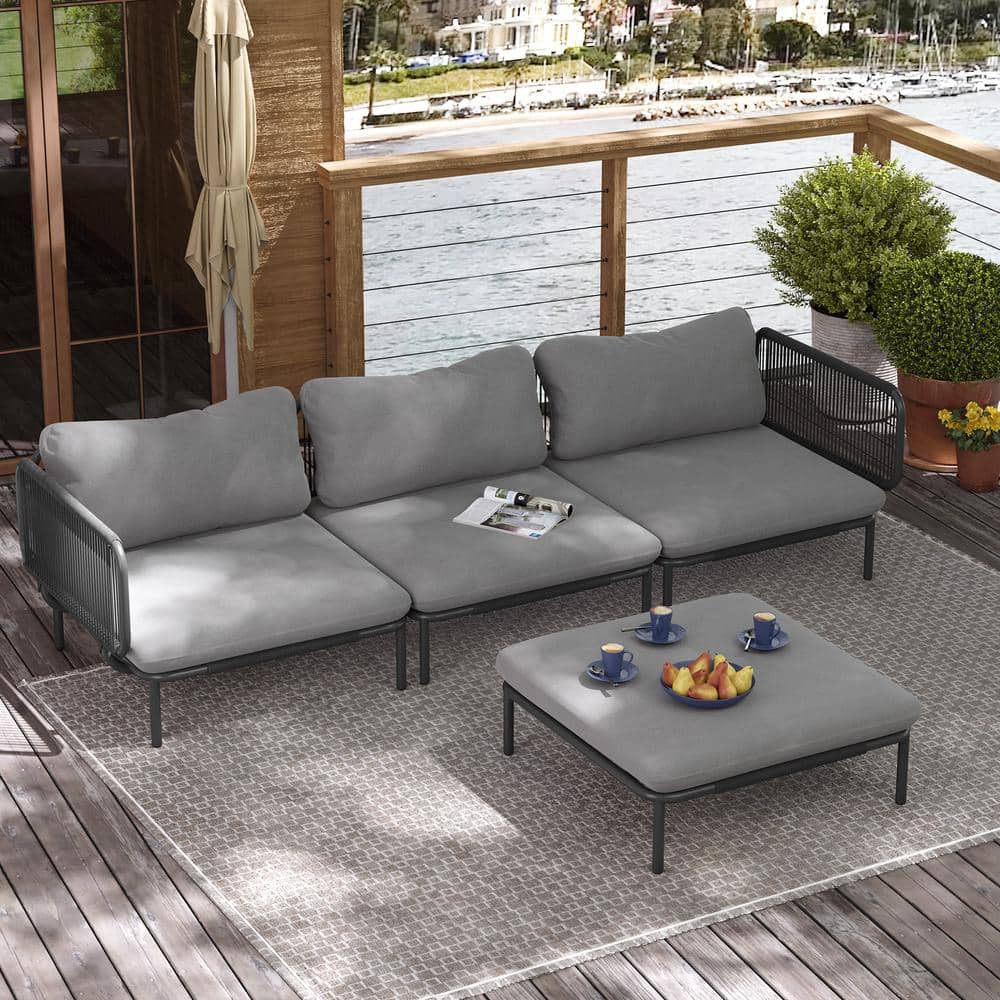 Pellebant 4 Piece Metal Outdoor Sectional Sofa with Dark Gray