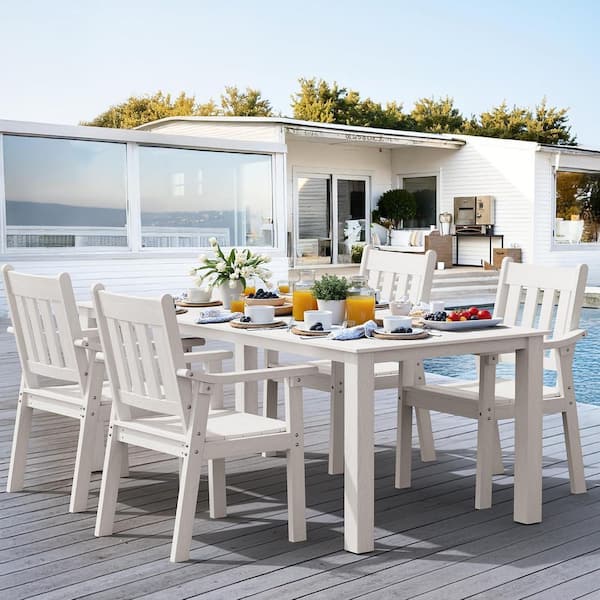 Mximu 7-Piece HIPS Outdoor Dining Set, Aluminum Frame Table w/ 2