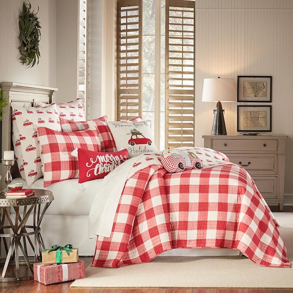 LEVTEX HOME Road Trip 3-Piece Red Plaid/Car Holiday Cotton King