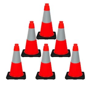 18 in. Black Base Orange Safety Cone with 6 in. Reflective Collar (Pack of 6)