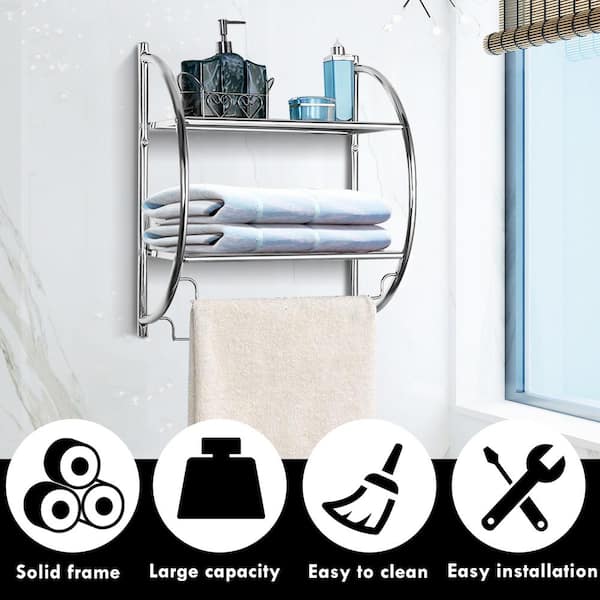 Towel Rail Silver Home Bathroom Chrome Wall Mounted Metal Shelf 