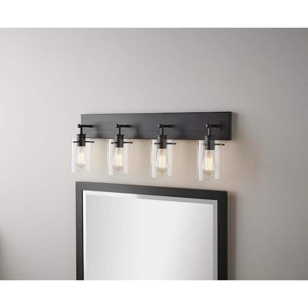 Regan 29.13 in. 4-Light Espresso Bronze Vanity Light with Clear Glass Shades