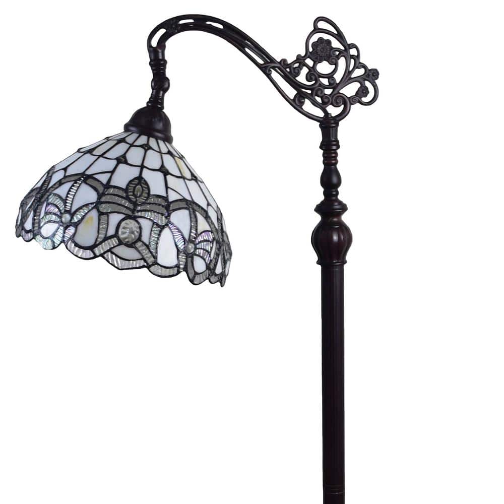 62" Bronze Arc Floor Lamp with Stained Glass Shade