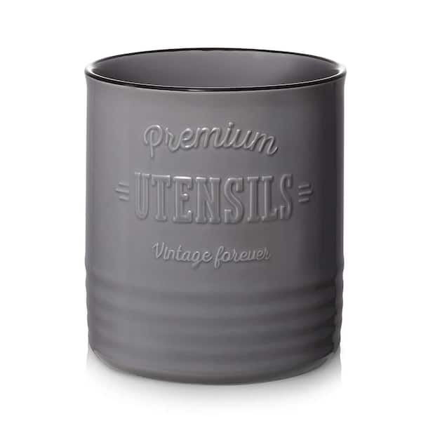 Extra Large Gray Kitchen Utensil Holder, Utensil Holder for Countertop, Ceramic Utensil Crock for Kitchen Decor