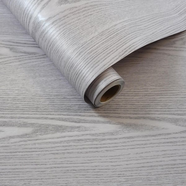 Grey-White Wood Grain Peel and Stick Wallpaper Roll Vinyl Waterproof Self Adhesive Contact Paper (Covers 36 sq. ft.)