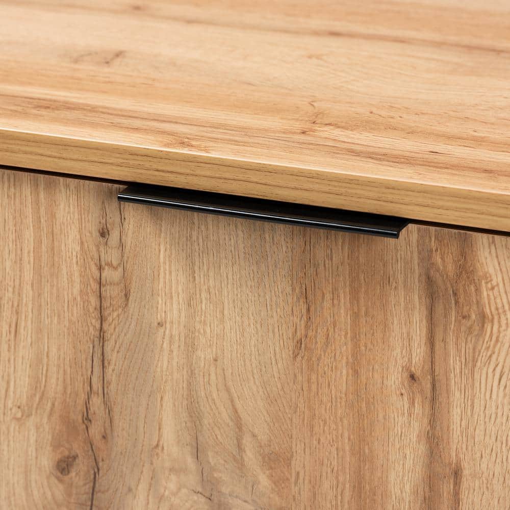 Reid Oak and Black Metal 3-Drawer Sideboard Buffet