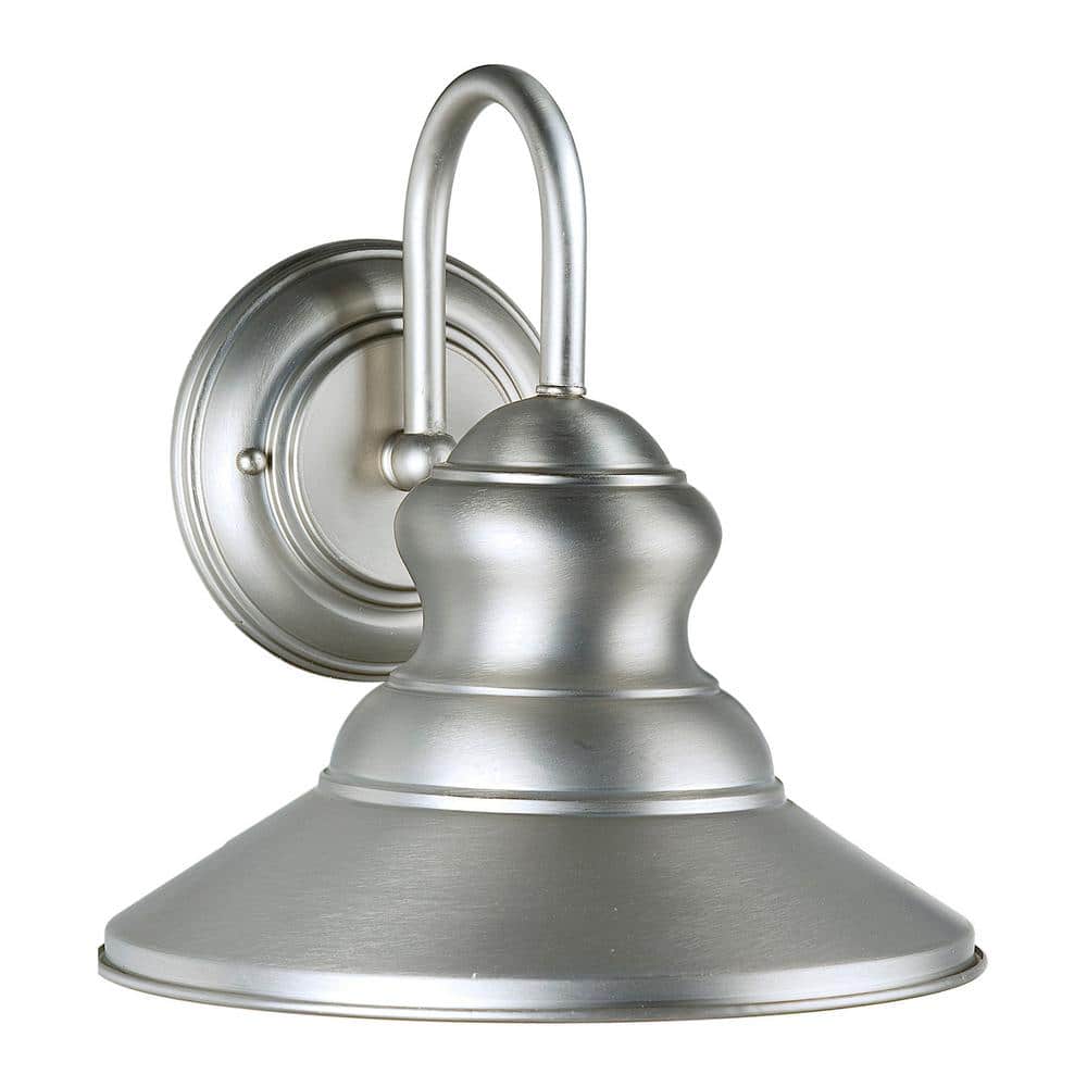 1-Light Brushed Nickel Outdoor Wall Mount Lantern with Metal Shade