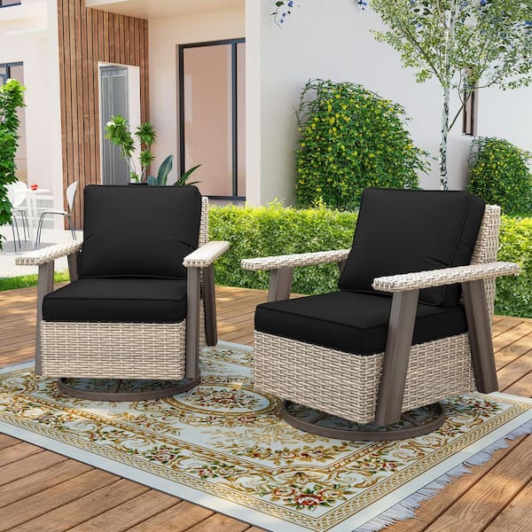 MeetLeisure Brown Swivel Wicker Outdoor Lounge Chair Seating Set