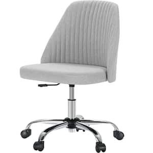 Fabric Upholstered Armless Swivel Ergonomic Computer Task Chair in Grey with Adjustable Height