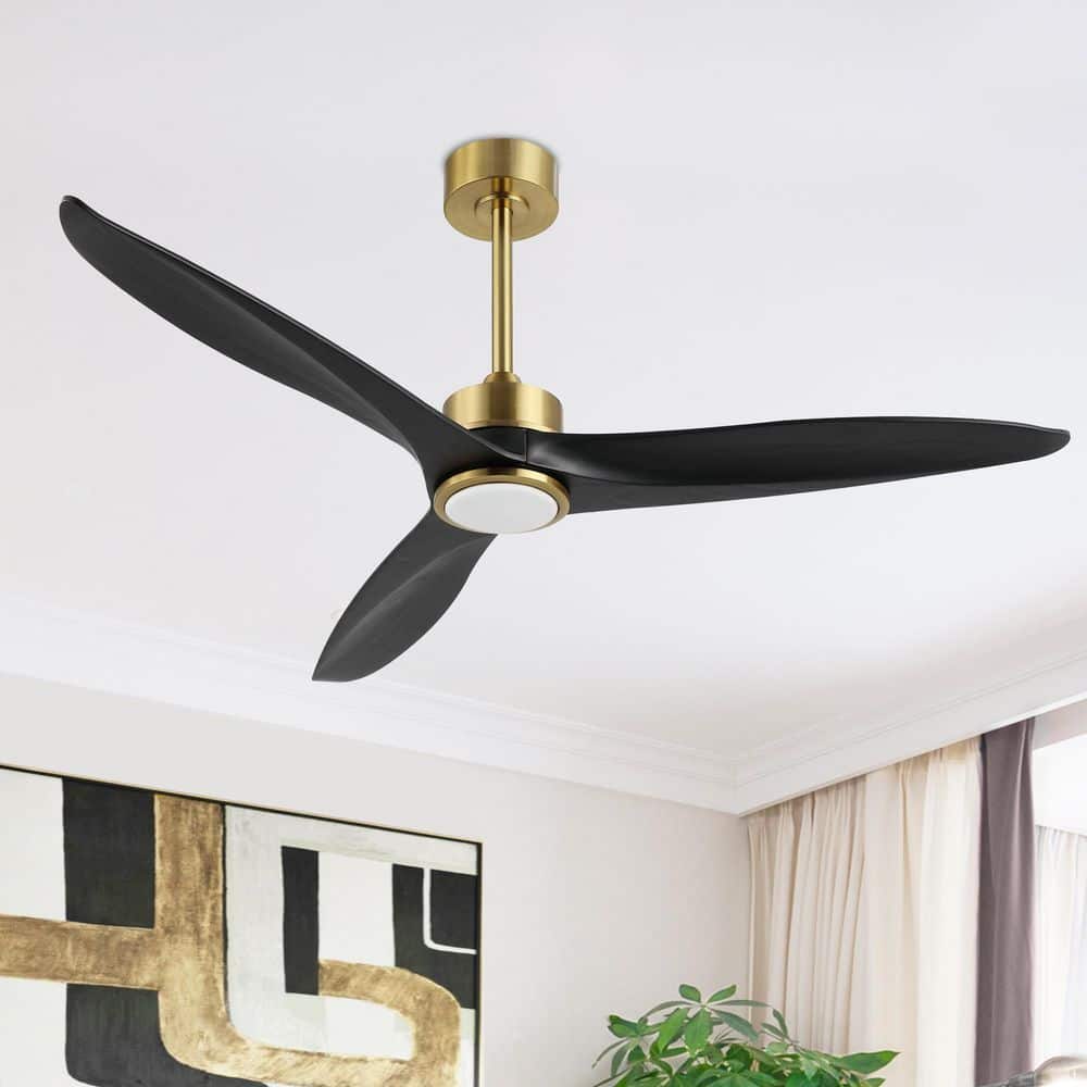 52-Inch Black and Gold Modern Ceiling Fan with LED Light and Remote