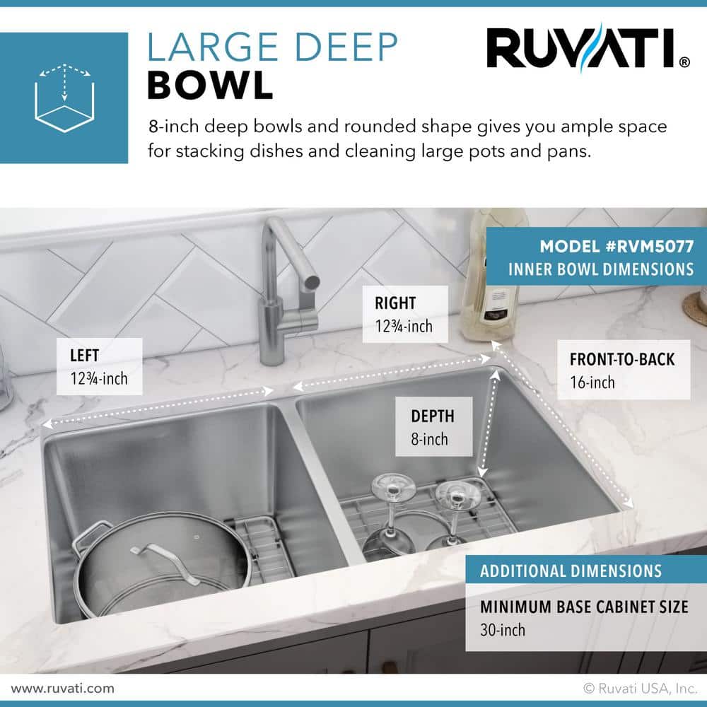 Modena 28'' Double Bowl Undermount Stainless Steel Kitchen Sink