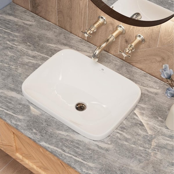Los Flexi 20 in. Drop-In Bathroom Sink in White Ceramic, Modern Rectangle Semi-Recessed Bathroom Sink, Includes Extra Pop-Up Drain