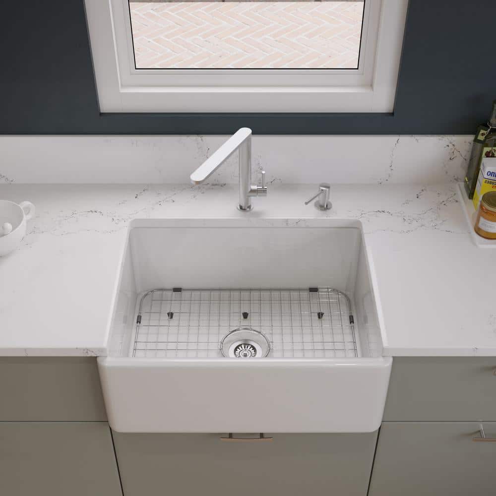 White Fireclay Farmhouse Apron Single Bowl Kitchen Sink