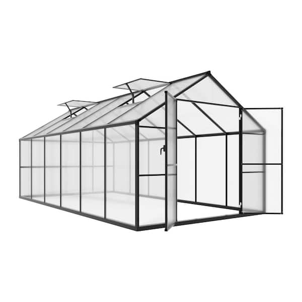 8 ft. W x 12 ft. D Polycarbonate Greenhouse for Outdoors, Green House Kit with 2-Adjustable Roof Vents, Gray