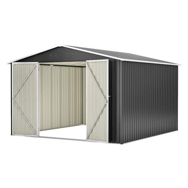 10 ft. W x 10 ft. D Black Metal Utility Tool Storage Shed with Lockable Doors for Backyard, Patio Lawn (100 sq. ft.)