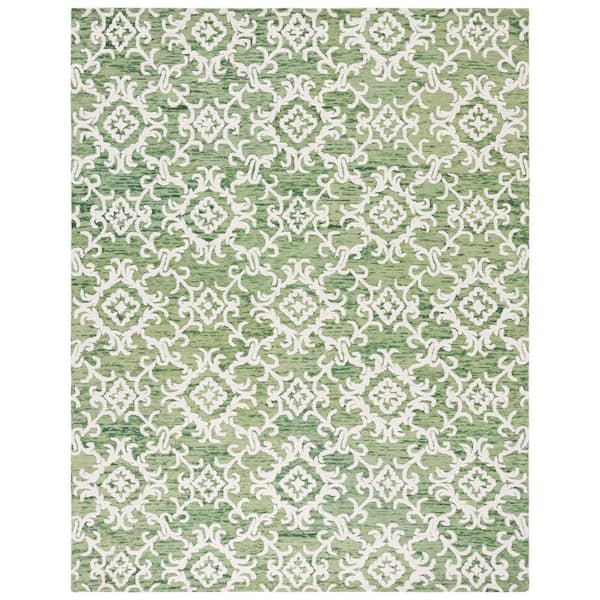 Blossom 10 ft. x 14 ft. Green/Ivory Oriental Area Rug