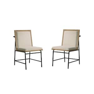 Brown, Black and Cream Fabric Metal Frame Dining Chair (Set of 2)