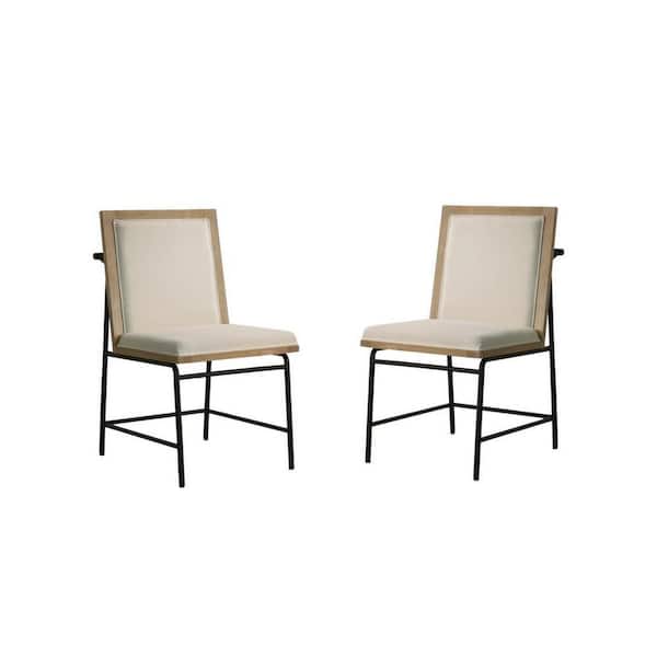 Benjara Brown, Black and Cream Fabric Metal Frame Dining Chair (Set of 2)