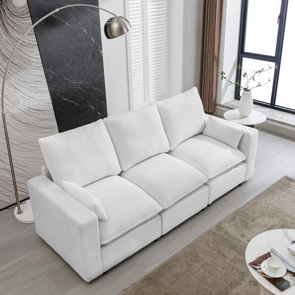 Jayden Creation Nuria 87 in. Wide Beige Leather Sofa with Removable Back Cushions