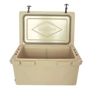 Heavy-Duty Wheels 65 qt. Khaki Chest Cooler with Bottle Opener for Beach Drink Camping Picnic Fishing Boat Barbecue