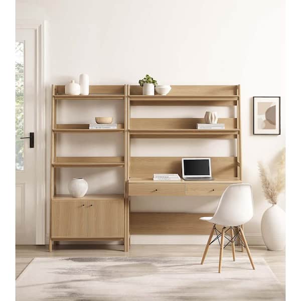 Bixby 81.5 in. W Rectangular in Oak 2-Piece Home Office Desk and Bookshelf Display Case