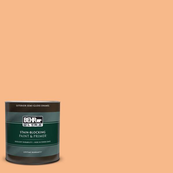 BEHR ULTRA 1 qt. #260C-3 Fresh Peaches Semi-Gloss Enamel Exterior Paint ...