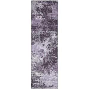 Mayfield Premium Machine Washable Abstract AMF2065 Purple 2 ft. x 7 ft. Runner Rug