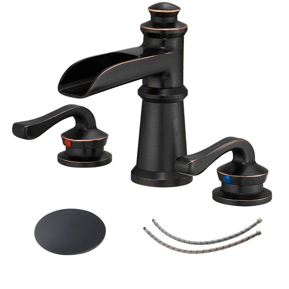 8 in. Waterfall Widespread 2-Handle Bathroom Faucet With Pop-up Drain Assembly in Oil Rubbed Bronze price history on PriceWatchPro