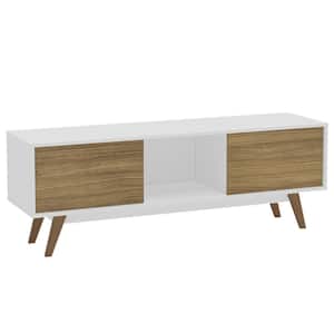 Porto Rico White and Walnut TV Stand Fits TV's up to 65 in.