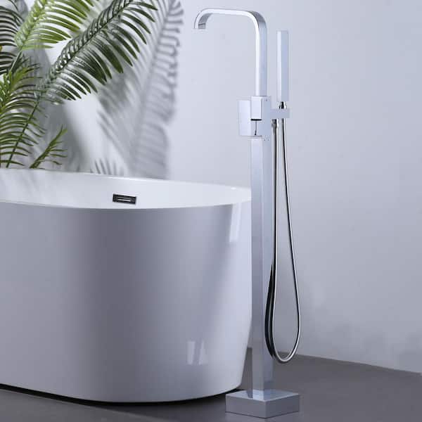 Brass Single-Handle Floor Mount Claw Foot Freestanding Tub Faucet Bathtub Filler with Hand Shower in Polished Chrome