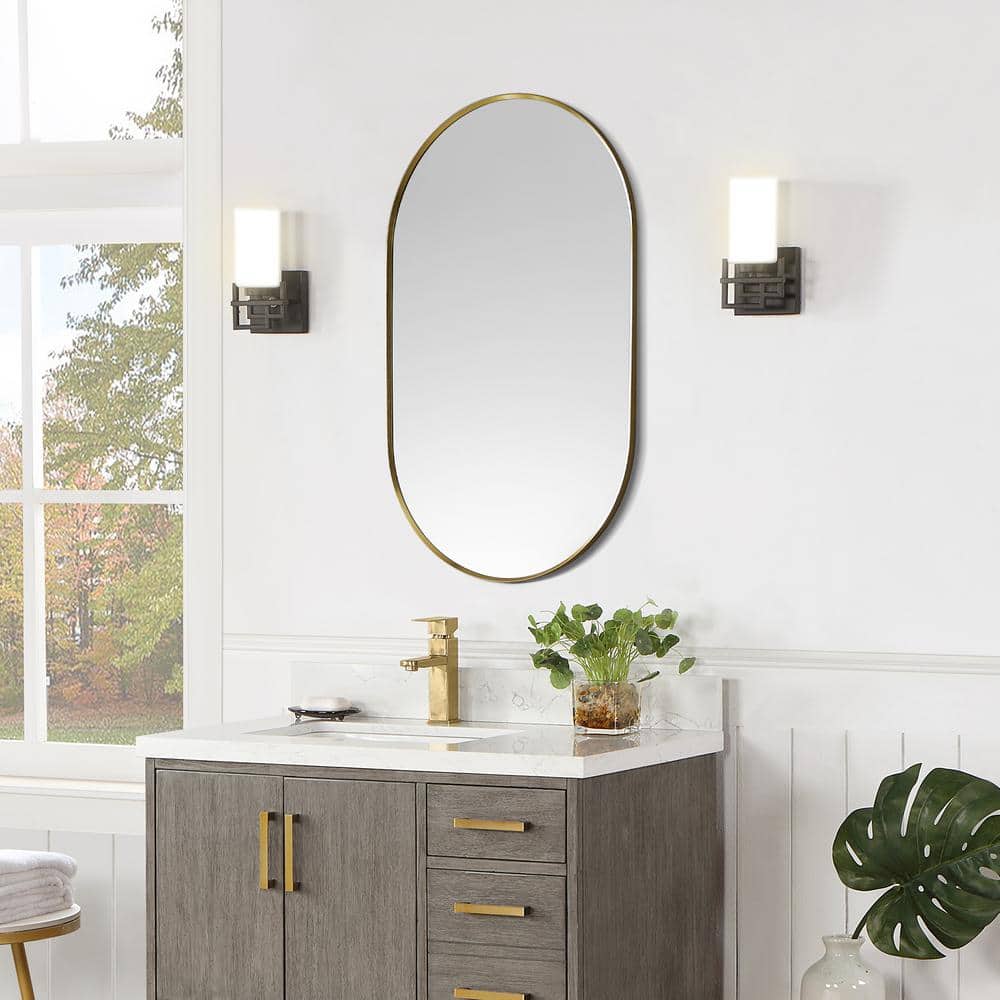 Ispra 36" Oval Bathroom Vanity Mirror in Brushed Gold